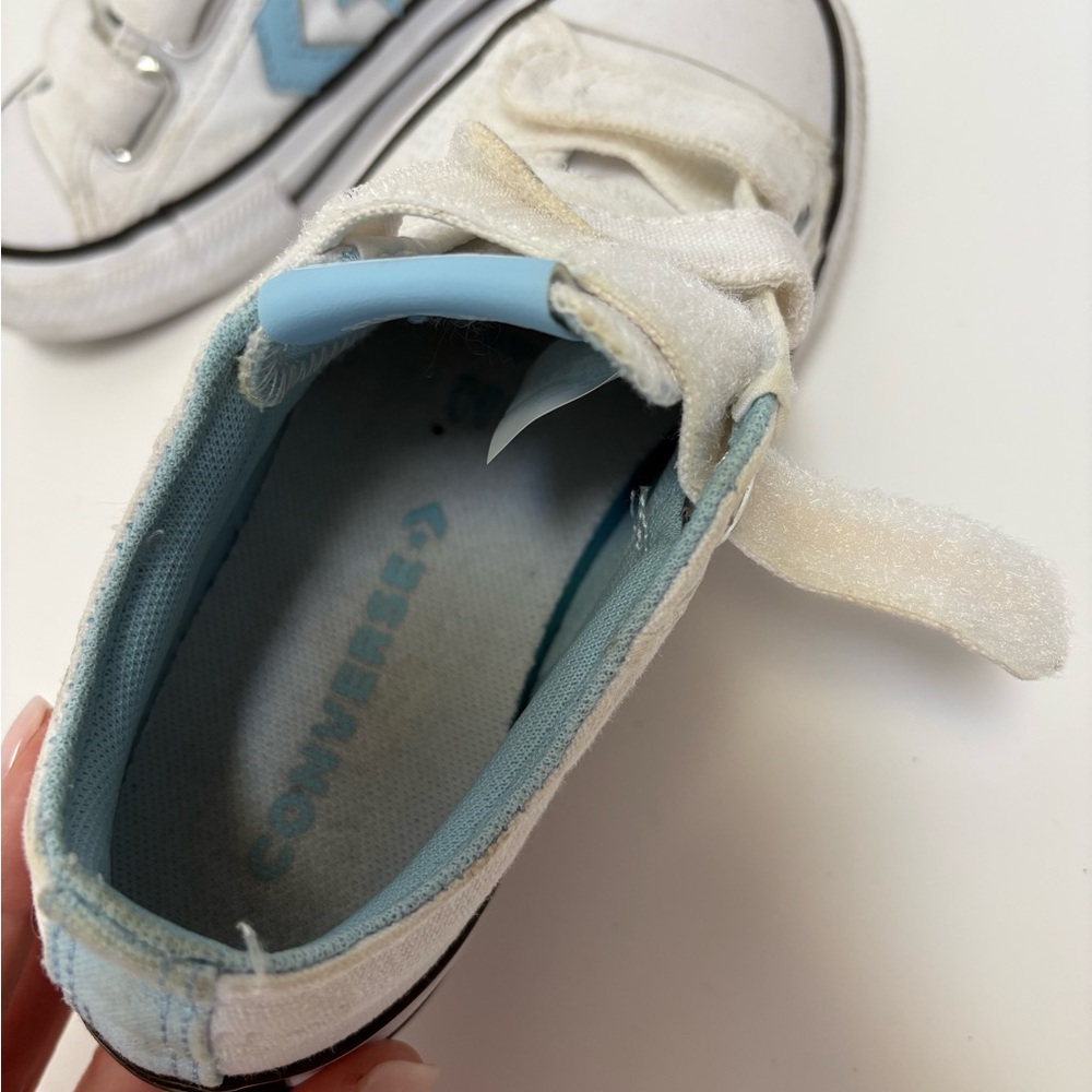Converse Star Player Kids White/Blue Hook & Loop Low Top Sneakers US 12.5 - Picture 8 of 9